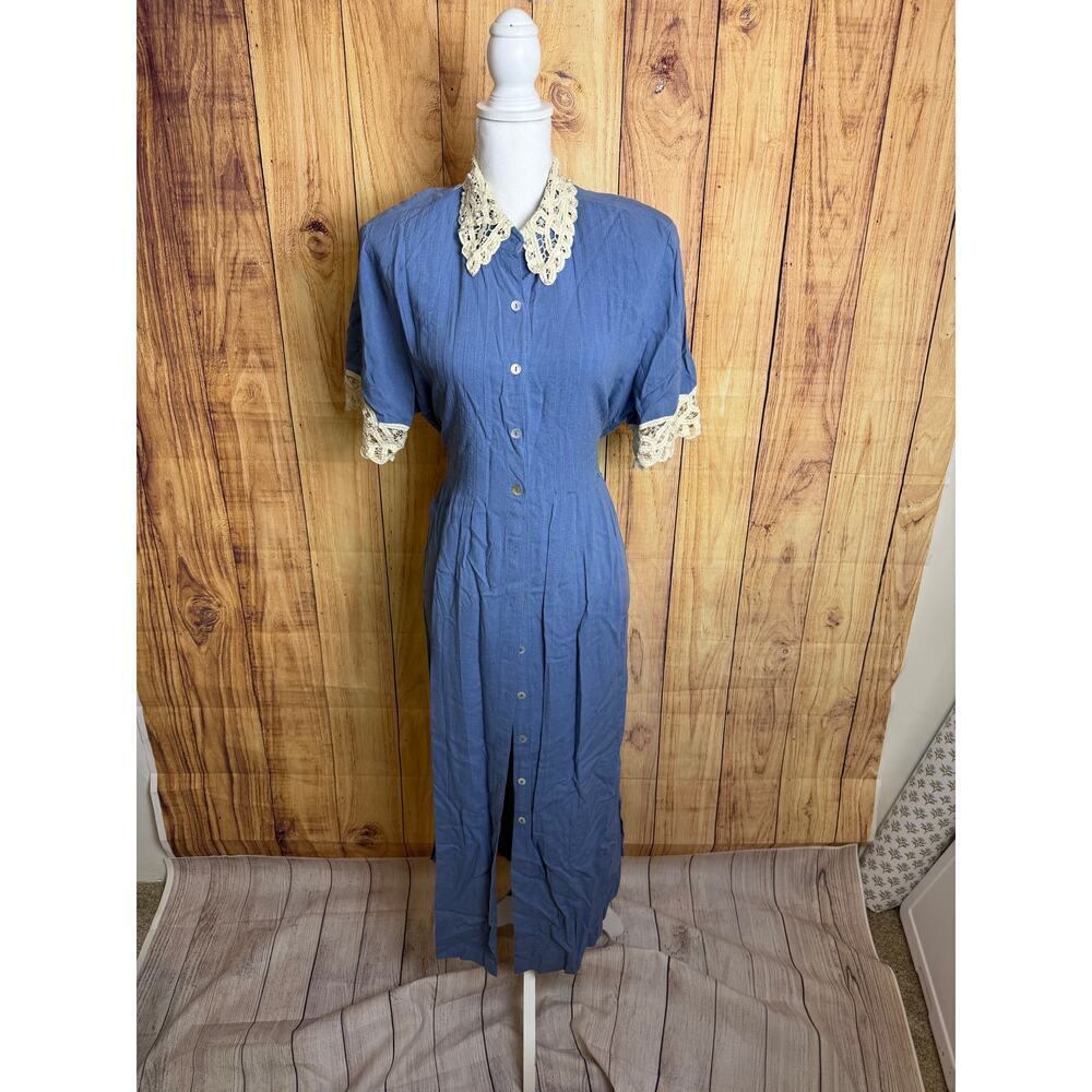 Vintage 80s 90s Plaza South Pleated 100% Rayon Prairie Dress Size 10